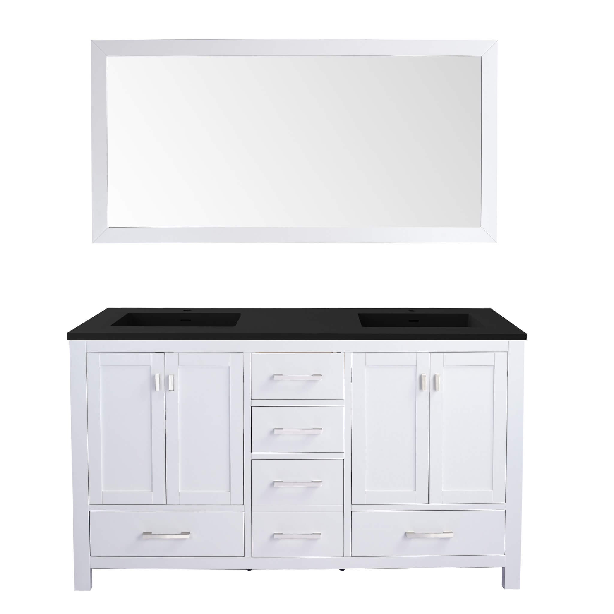 LAVIVA Wilson 313ANG-60W-MB 60" Double Bathroom Vanity in White with Matte Black VIVA Stone Surface, Integrated Sinks, Front View