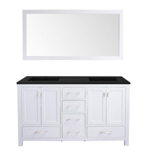 Load image into Gallery viewer, LAVIVA Wilson 313ANG-60W-MB 60&quot; Double Bathroom Vanity in White with Matte Black VIVA Stone Surface, Integrated Sinks, Front View