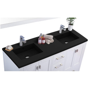 LAVIVA Wilson 313ANG-60W-MB 60" Double Bathroom Vanity in White with Matte Black VIVA Stone Surface, Integrated Sinks, Countertop Closeup