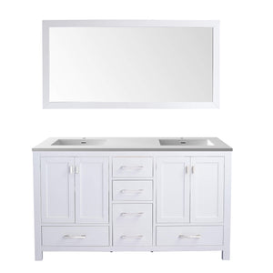 LAVIVA Wilson 313ANG-60W-MW 60" Double Bathroom Vanity in White with Matte White VIVA Stone Surface, Integrated Sinks, Front View