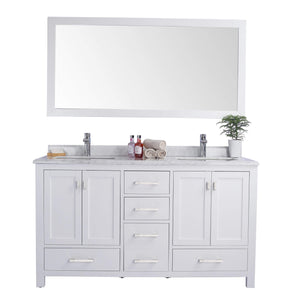 LAVIVA Wilson 313ANG-60W-WC 60" Double Bathroom Vanity in White with White Carrara Marble, White Rectangle Sinks, Front View