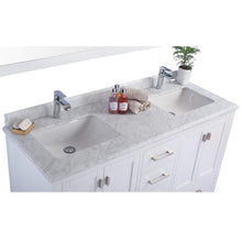 Load image into Gallery viewer, LAVIVA Wilson 313ANG-60W-WC 60&quot; Double Bathroom Vanity in White with White Carrara Marble, White Rectangle Sinks, Countertop Closeup