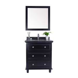 LAVIVA Luna 313DVN-30E-BW 30" Single Bathroom Vanity in Espresso with Black Wood Marble, White Rectangle Sink, Front View