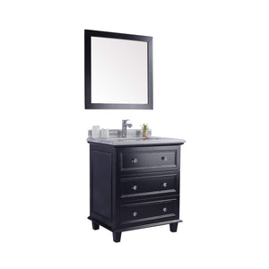 LAVIVA Luna 313DVN-30E-WS 30" Single Bathroom Vanity in Espresso with White Stripes Marble, White Rectangle Sink, Angled View