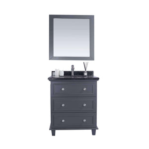 LAVIVA Luna 313DVN-30G-BW 30" Single Bathroom Vanity in Maple Grey with Black Wood Marble, White Rectangle Sink, Front View