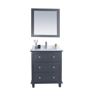 LAVIVA Luna 313DVN-30G-PW 30" Single Bathroom Vanity in Maple Grey with Pure White Phoenix Stone, White Oval Sink, Front View