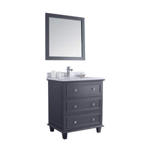 Load image into Gallery viewer, LAVIVA Luna 313DVN-30G-WC 30&quot; Single Bathroom Vanity in Maple Gray with White Carrara Marble, White Rectangle Sink, Angled View