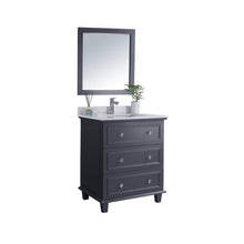 Load image into Gallery viewer, LAVIVA Luna 313DVN-30G-WQ 30&quot; Single Bathroom Vanity in Maple Grey with White Quartz, White Rectangle Sink, Angled View