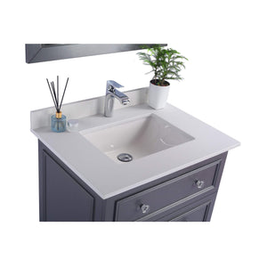 LAVIVA Luna 313DVN-30G-WQ 30" Single Bathroom Vanity in Maple Grey with White Quartz, White Rectangle Sink, Countertop Closeup