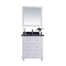 Load image into Gallery viewer, LAVIVA Luna 313DVN-30W-BW 30&quot; Single Bathroom Vanity in White with Black Wood Marble, White Rectangle Sink, Front View
