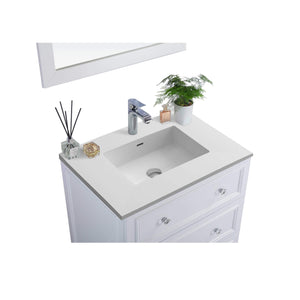 LAVIVA Luna 313DVN-30W-MW 30" Single Bathroom Vanity in White with Matte White VIVA Stone Surface, Integrated Sink, Countertop Closeup