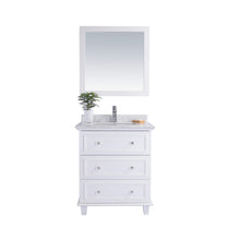Load image into Gallery viewer, LAVIVA Luna 313DVN-30W-WC 30&quot; Single Bathroom Vanity in White with White Carrara Marble, White Rectangle Sink, Front View