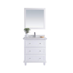 LAVIVA Luna 313DVN-30W-WC 30" Single Bathroom Vanity in White with White Carrara Marble, White Rectangle Sink, Front View