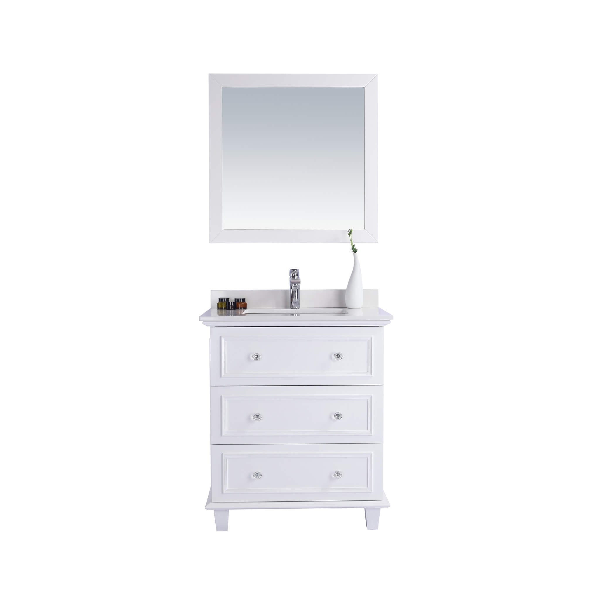 LAVIVA Luna 313DVN-30W-WQ 30" Single Bathroom Vanity in White with White Quartz, White Rectangle Sink, Front View