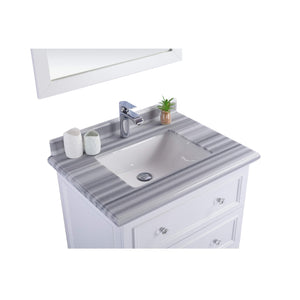 LAVIVA Luna 313DVN-30W-WS 30" Single Bathroom Vanity in White with White Stripes Marble, White Rectangle Sink, Countertop Closeup