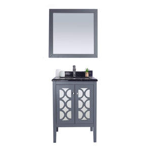 LAVIVA Mediterraneo 313MKSH-24G-BW 24" Single Bathroom Vanity in Grey with Black Wood Marble, White Rectangle Sink, Front View