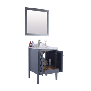 LAVIVA Mediterraneo 313MKSH-24G-WC 24" Single Bathroom Vanity in Grey with White Carrara Marble, White Rectangle Sink, Open Doors and Drawer