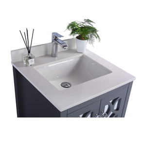 LAVIVA Mediterraneo 313MKSH-24G-WQ 24" Single Bathroom Vanity in Grey with White Quartz, White Rectangle Sink, Countertop Closeup