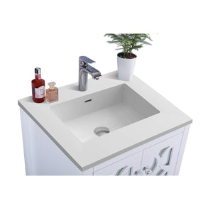LAVIVA Mediterraneo 313MKSH-24W-MW 24" Single Bathroom Vanity in White with Matte White VIVA Stone Surface, Integrated Sink, Countertop Closeup