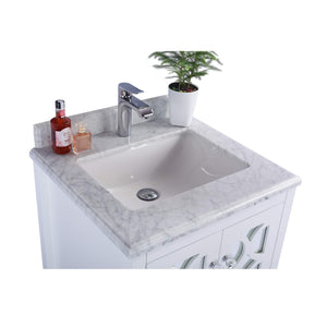 LAVIVA Mediterraneo 313MKSH-24W-WC 24" Single Bathroom Vanity in White with White Carrara Marble, White Rectangle Sink, Countertop Closeup
