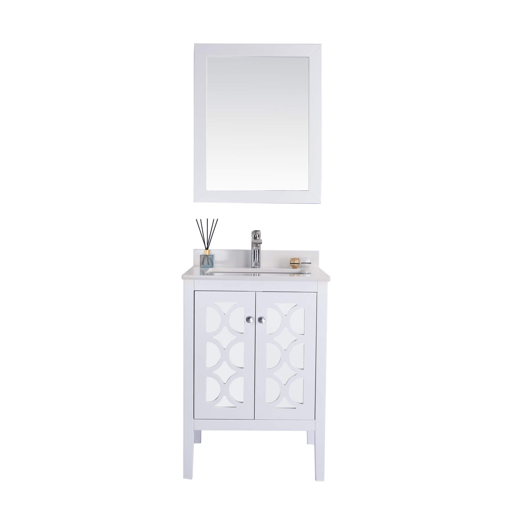 LAVIVA Mediterraneo 313MKSH-24W-WQ 24" Single Bathroom Vanity in White with White Quartz, White Rectangle Sink, Front View