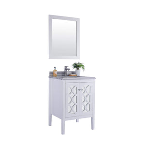 LAVIVA Mediterraneo 313MKSH-24W-WS 24" Single Bathroom Vanity in White with White Stripes Marble, White Rectangle Sink, Angled View