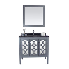 Load image into Gallery viewer, LAVIVA Mediterraneo 313MKSH-36G-BW 36&quot; Single Bathroom Vanity in Grey with Black Wood Marble, White Rectangle Sink, Front View