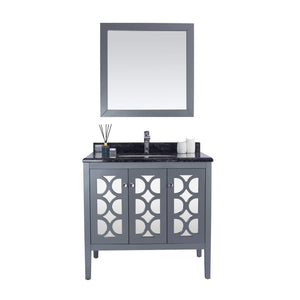 LAVIVA Mediterraneo 313MKSH-36G-BW 36" Single Bathroom Vanity in Grey with Black Wood Marble, White Rectangle Sink, Front View