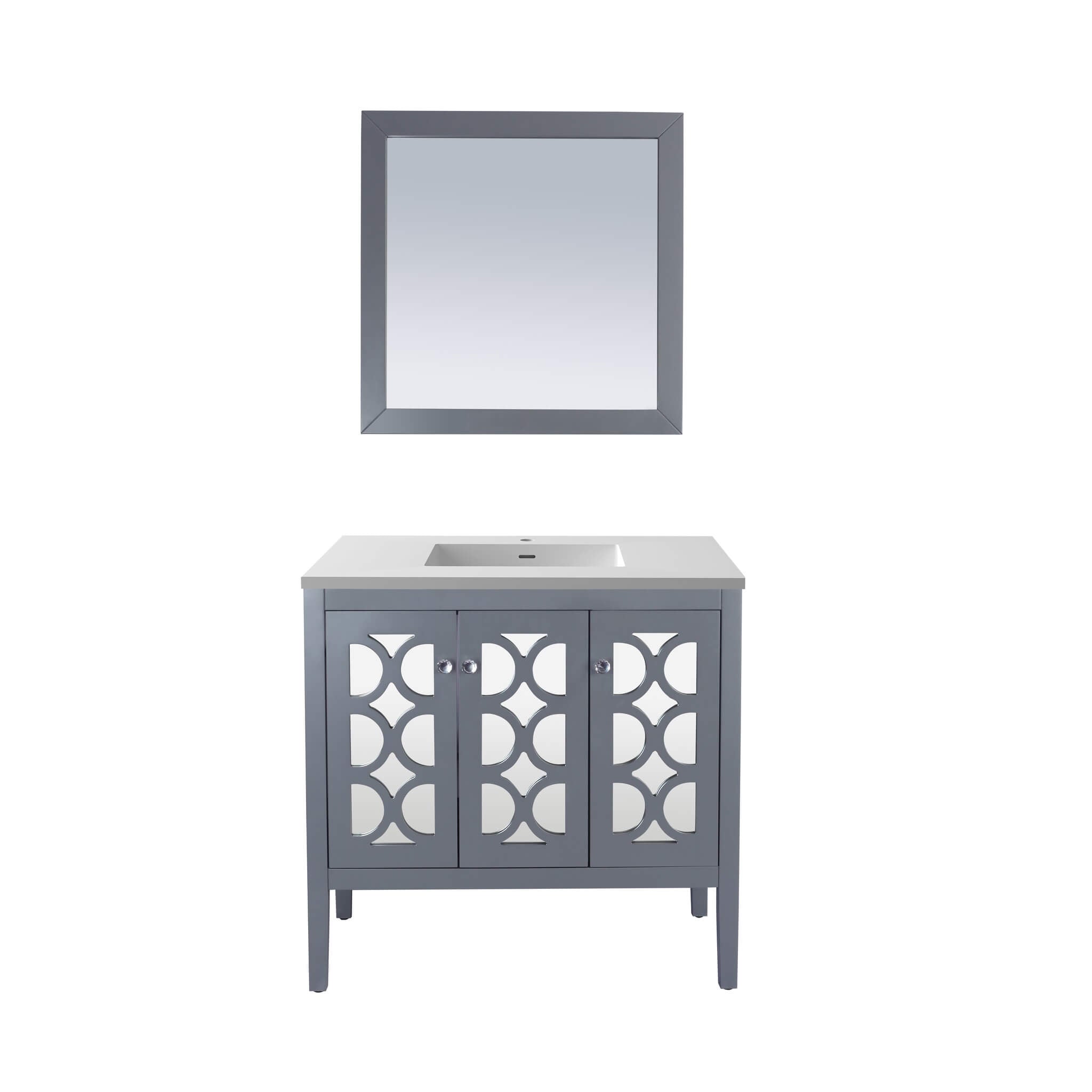 LAVIVA Mediterraneo 313MKSH-36G-MW 36" Single Bathroom Vanity in Grey with Matte White VIVA Stone Surface, Integrated Sink, Front View