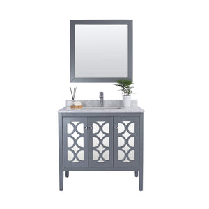 LAVIVA Mediterraneo 313MKSH-36G-WC 36" Single Bathroom Vanity in Grey with White Carrara Marble, White Rectangle Sink, Front View