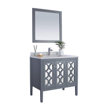 Load image into Gallery viewer, LAVIVA Mediterraneo 313MKSH-36G-WC 36&quot; Single Bathroom Vanity in Grey with White Carrara Marble, White Rectangle Sink, Angled View