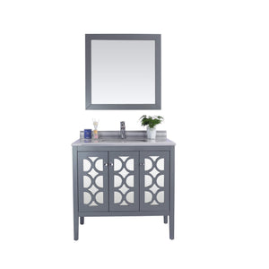 LAVIVA Mediterraneo 313MKSH-36G-WS 36" Single Bathroom Vanity in Grey with White Stripes Marble, White Rectangle Sink, Front View