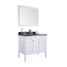 Load image into Gallery viewer, LAVIVA Mediterraneo 313MKSH-36W-BW 36&quot; Single Bathroom Vanity in White with Black Wood Marble, White Rectangle Sink, Angled View
