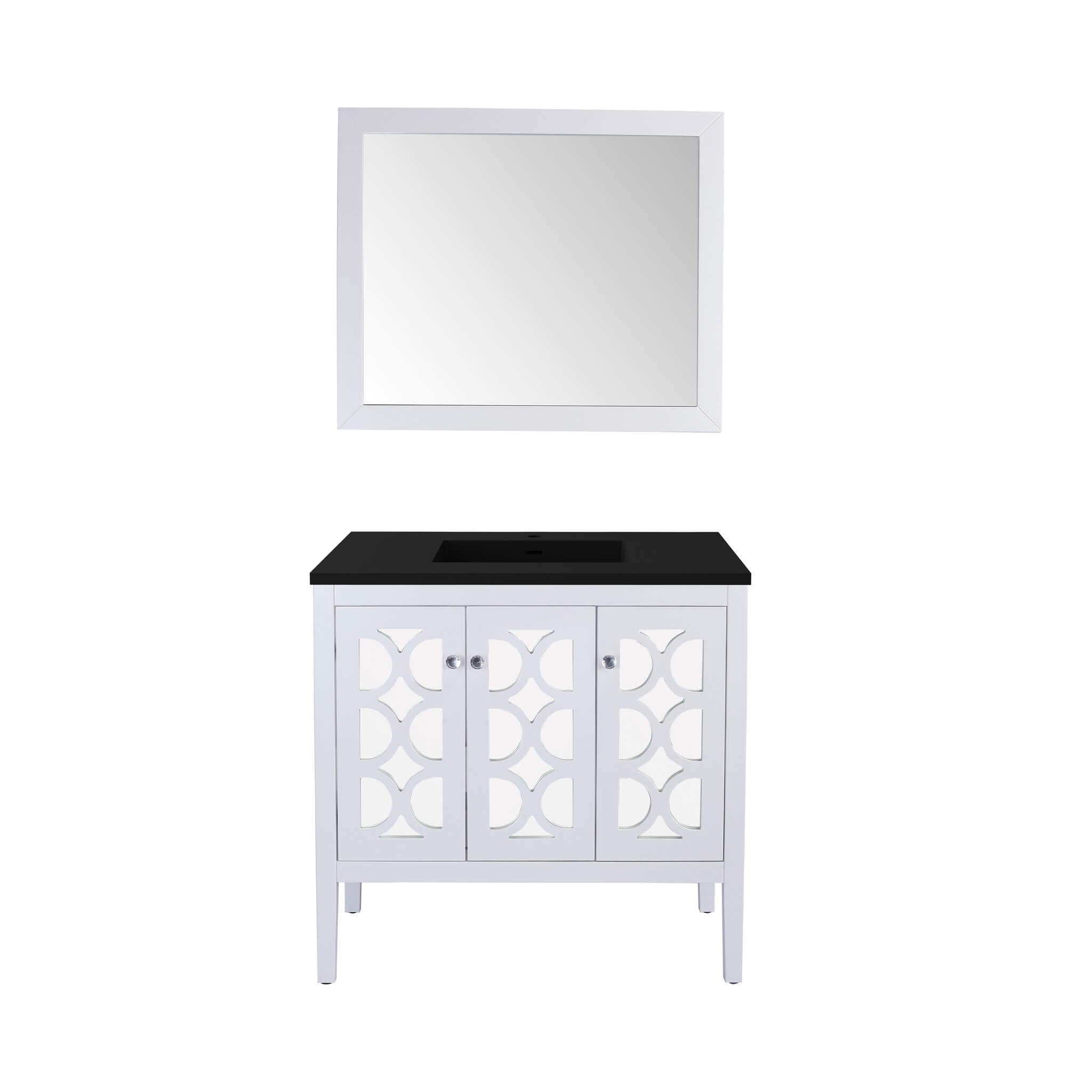 LAVIVA Mediterraneo 313MKSH-36W-MB 36" Single Bathroom Vanity in White with Matte Black VIVA Stone Surface, Integrated Sink, Front View