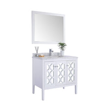 Load image into Gallery viewer, LAVIVA Mediterraneo 313MKSH-36W-WC 36&quot; Single Bathroom Vanity in White with White Carrara Marble, White Rectangle Sink, Angled View