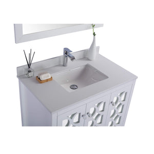 LAVIVA Mediterraneo 313MKSH-36W-WQ 36" Single Bathroom Vanity in White with White Quartz, White Rectangle Sink, Countertop Closeup