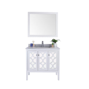 LAVIVA Mediterraneo 313MKSH-36W-WS 36" Single Bathroom Vanity in White with White Stripes Marble, White Rectangle Sink, Front View