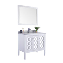 Load image into Gallery viewer, LAVIVA Mediterraneo 313MKSH-36W-WS 36&quot; Single Bathroom Vanity in White with White Stripes Marble, White Rectangle Sink, Angled View