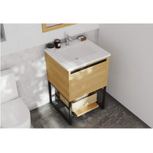 Load image into Gallery viewer, LAVIVA Alto 313SMR-24CO-MW 24&quot; Single Bathroom Vanity in California White Oak with Matte White VIVA Stone Surface, Integrated Sink, Rendered Angled View