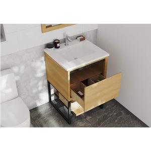 LAVIVA Alto 313SMR-24CO-MW 24" Single Bathroom Vanity in California White Oak with Matte White VIVA Stone Surface, Integrated Sink, Rendered Open Drawers