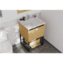 Load image into Gallery viewer, LAVIVA Alto 313SMR-24CO-WC 24&quot; Single Bathroom Vanity in California White Oak with White Carrara Marble, White Rectangle Sink, Rendered Angled View