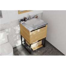 Load image into Gallery viewer, LAVIVA Alto 313SMR-24CO-WS 24&quot; Single Bathroom Vanity in California White Oak with White Stripes Marble, White Rectangle Sink, Rendered Angled View