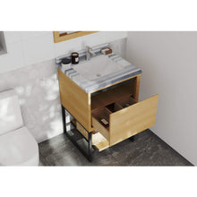 Load image into Gallery viewer, LAVIVA Alto 313SMR-24CO-WS 24&quot; Single Bathroom Vanity in California White Oak with White Stripes Marble, White Rectangle Sink, Rendered Open Drawers