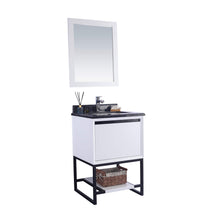 Load image into Gallery viewer, LAVIVA Alto 313SMR-24W-BW 24&quot; Single Bathroom Vanity in White with Black Wood Marble, White Rectangle Sink, Angled View