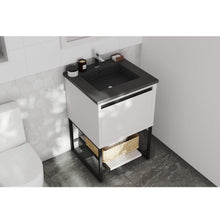 Load image into Gallery viewer, LAVIVA Alto 313SMR-24W-MB 24&quot; Single Bathroom Vanity in White with Matte Black VIVA Stone Surface, Integrated Sink, Angled Rendered Bathroom View