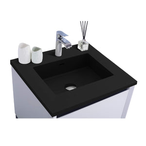 LAVIVA Alto 313SMR-24W-MB 24" Single Bathroom Vanity in White with Matte Black VIVA Stone Surface, Integrated Sink, Countertop Closeup