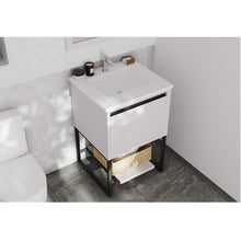 Load image into Gallery viewer, LAVIVA Alto 313SMR-24W-MW 24&quot; Single Bathroom Vanity in White with Matte White VIVA Stone Surface, Integrated Sink, Angled Rendered Bathroom View