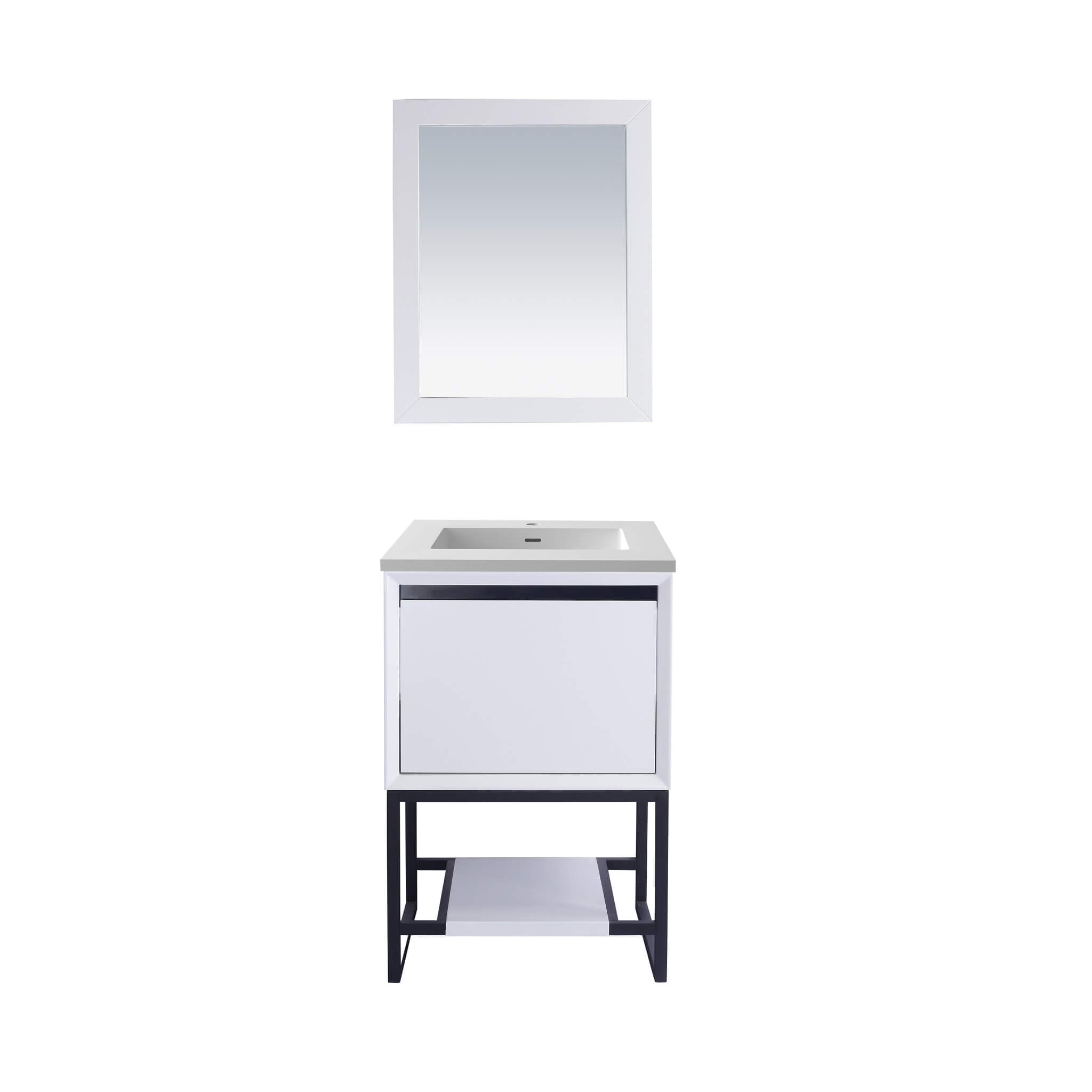 LAVIVA Alto 313SMR-24W-MW 24" Single Bathroom Vanity in White with Matte White VIVA Stone Surface, Integrated Sink, Front View