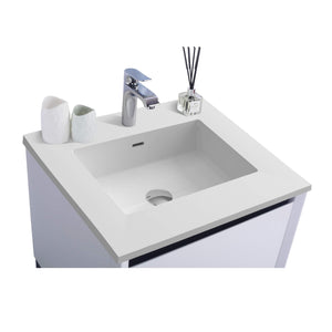 LAVIVA Alto 313SMR-24W-MW 24" Single Bathroom Vanity in White with Matte White VIVA Stone Surface, Integrated Sink, Countertop Closeup