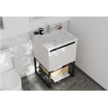 Load image into Gallery viewer, LAVIVA Alto 313SMR-24W-WC 24&quot; Single Bathroom Vanity in White with White Carrara Marble, White Rectangle Sink, Angled Rendered Bathroom View